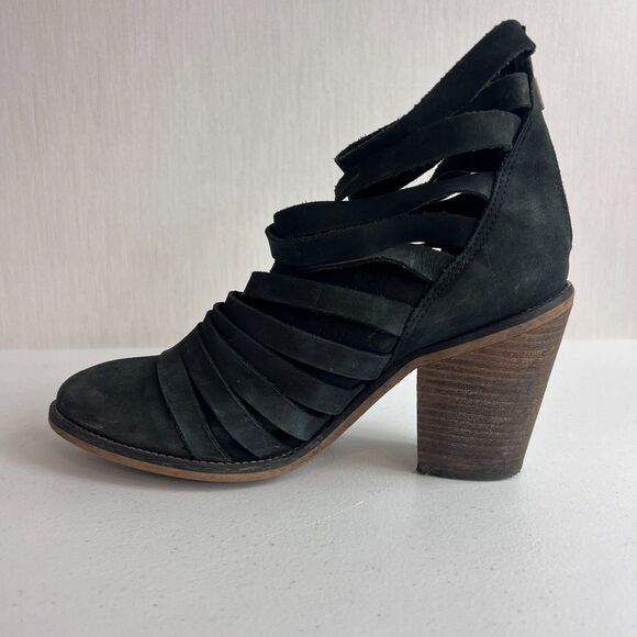 Free People Women's Hybrid Black Leather Strappy Heeled Bootie Size 9 (EU 39) - Picture 6 of 10